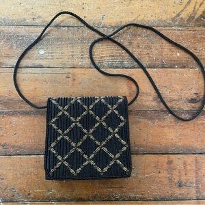 Vintage La Regale beaded black satin evening bag small crossbody formal purse
